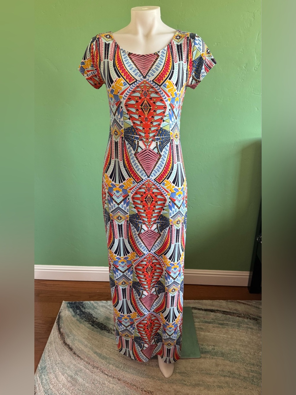 Xhilaration Multicolor Geometric Short-Sleeve Maxi Dress